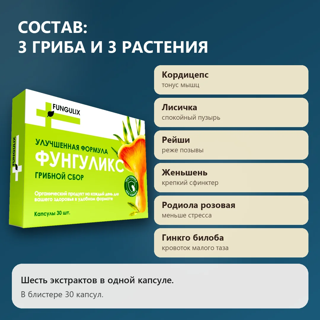 Состав Фунгуликса: три гриба и три растения